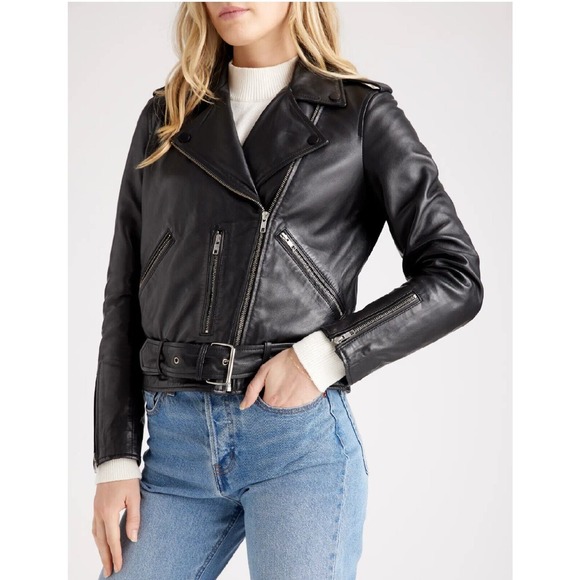 Quince 100% Leather Motorcycle Jacket Black NWT Small - Picture 2 of 7